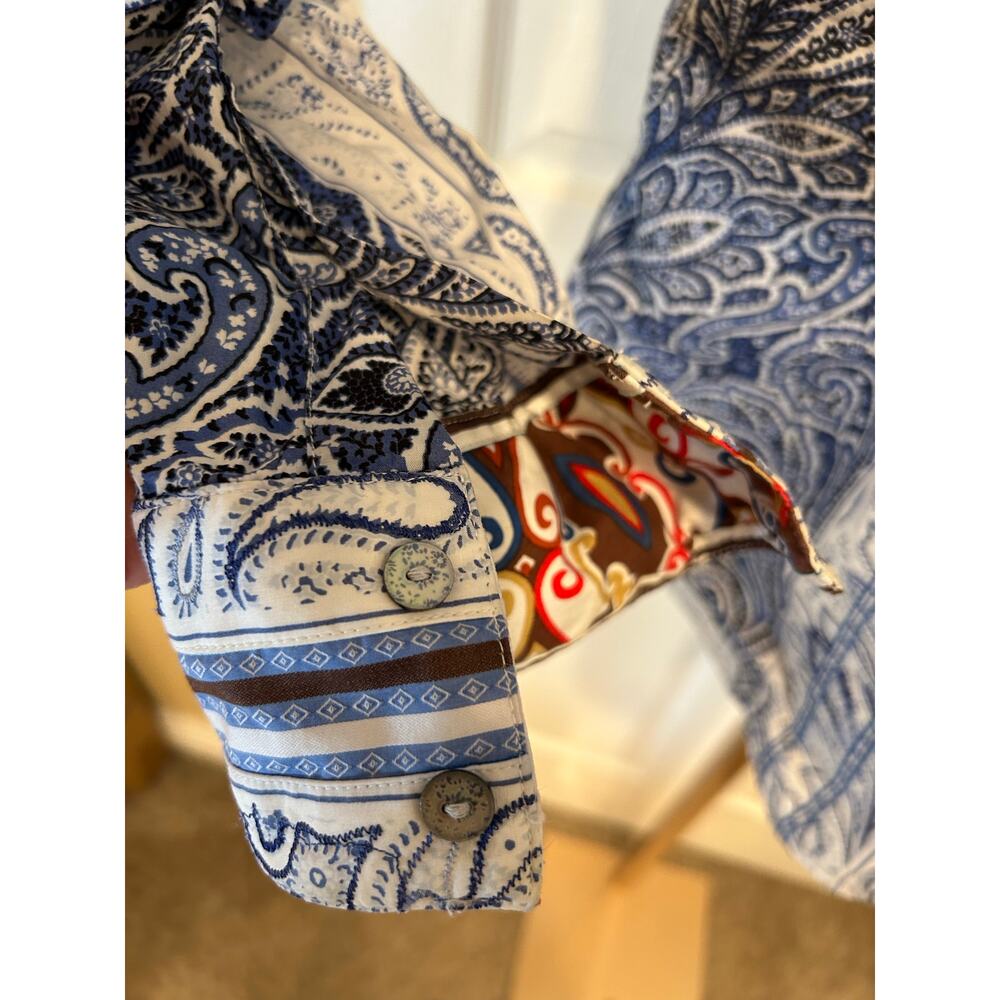 Robert Graham Blue Paisley Button Down Shirt with Contrast, Size XL - Picture 10 of 11